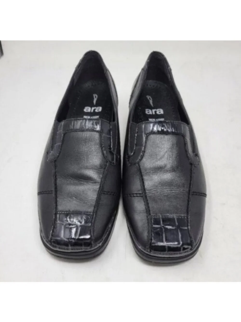 Ara Leather Crocodile Print Mokassin Slip On Loafer Shoe Black